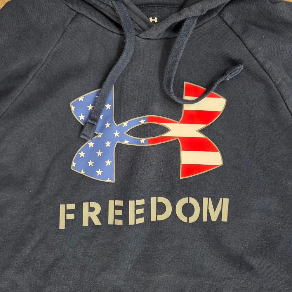 Under‎ Armour Freedom Hoodie Mens Medium Navy Blue American Flag Logo Sweatshirt - Picture 5 of 7